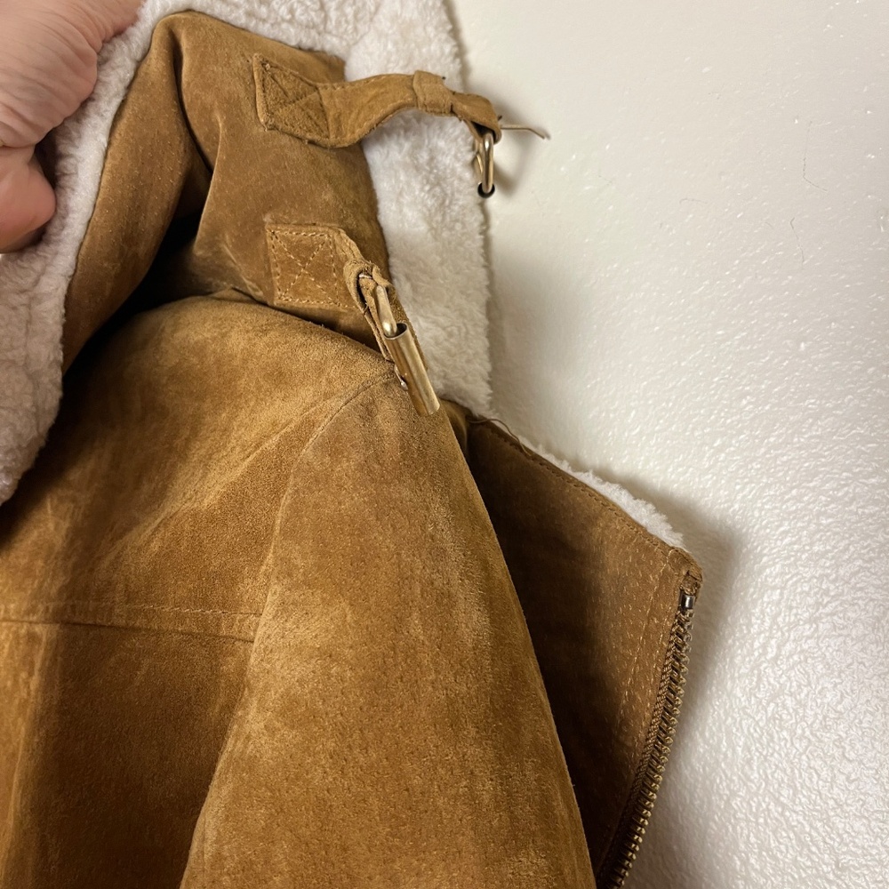 Real Suede Aviator Coat/Jacket – Tan with Cream lining - Picture 4 of 5